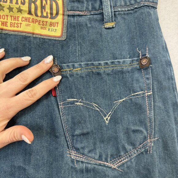 Levi's Red Denim Skirt Womens XS Blue A Line Ruffle Hem Button Knee Length - Picture 6 of 10